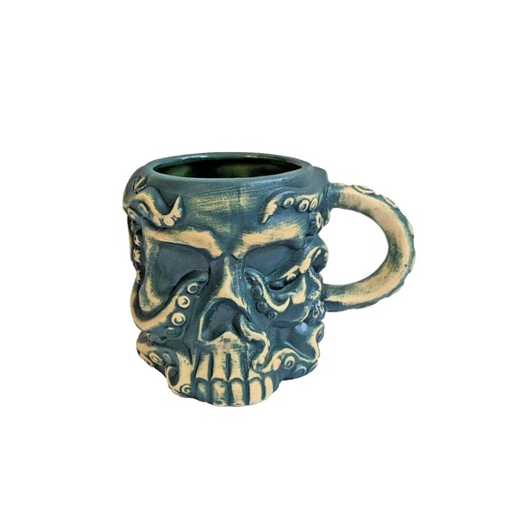 Pagan Idol Other - Mora Pagan Idol Handmade Hawaiian Octopus Tiki Skull‎ Mug Matte Green Finish